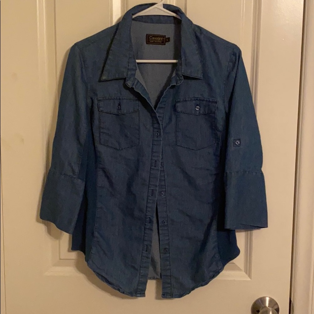 Stretch denim-long sleeve shirt